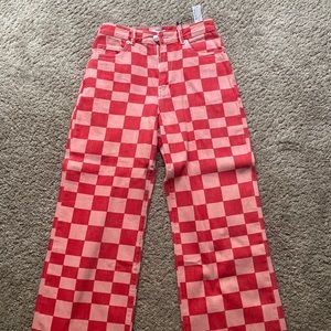 Checker Board Zara Pink & Red Jeans